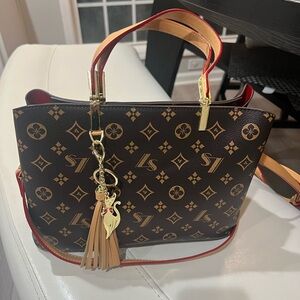 Stylish Monogram Brown and Red Shoulder Bag